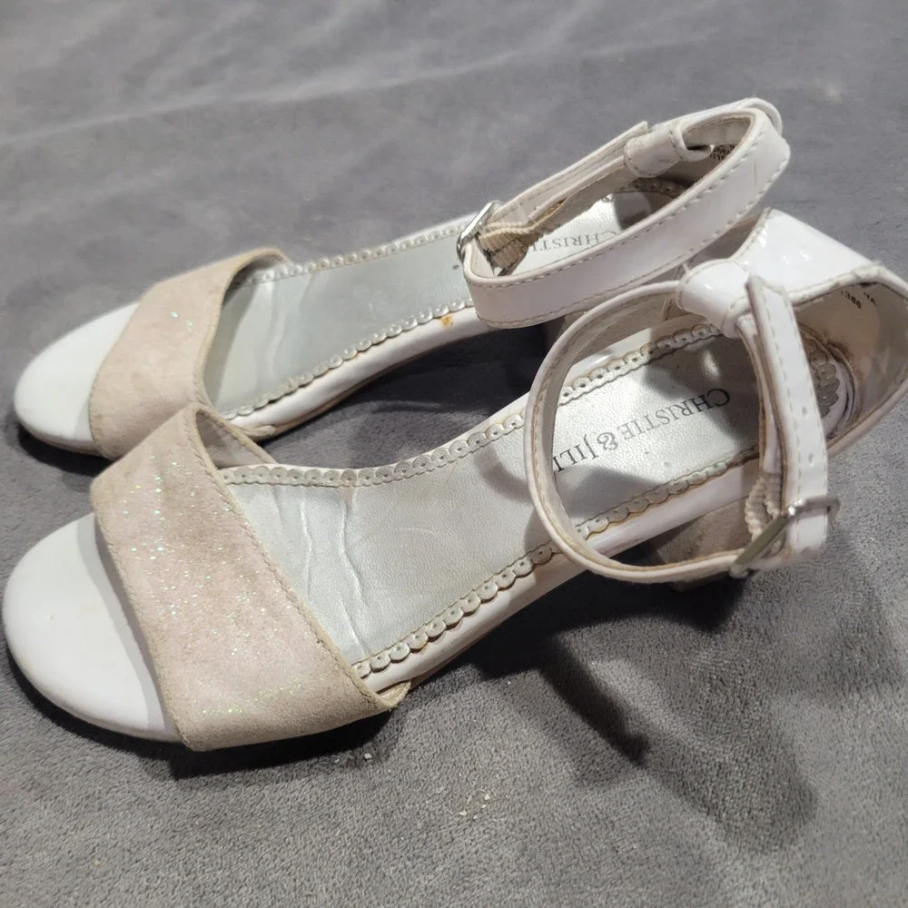 Christie & Jill Mallory Girls‎ White Glitter Block Heel Dress Sandals Size 13M
